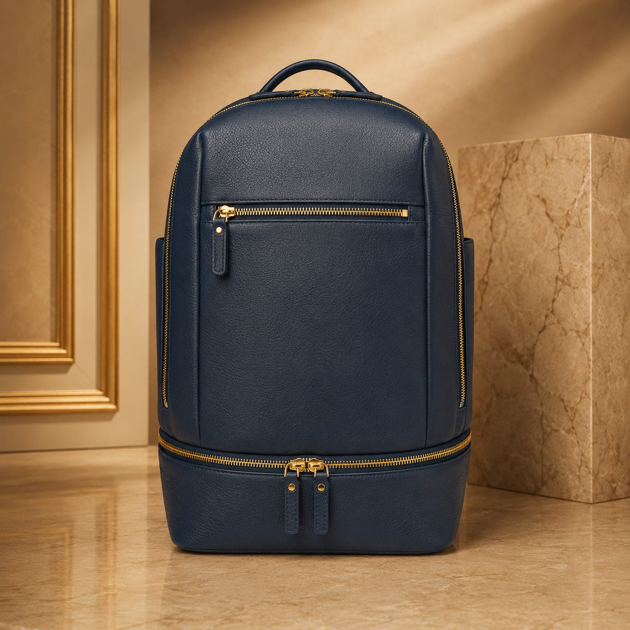 Insulated Utility Backpack in tour-grade synthetic leather with satin finish, three compartments, and magnetic bottle pockets